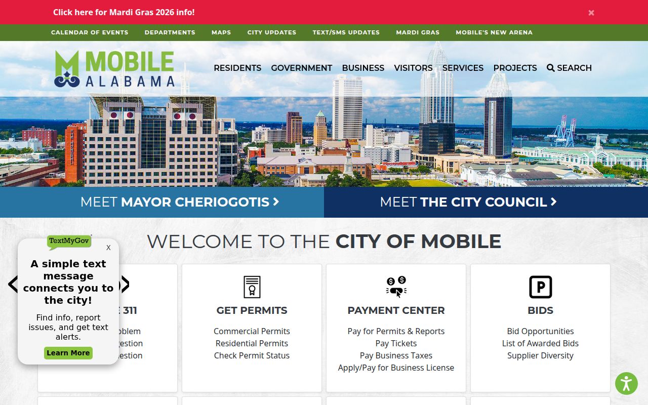 Mobile Alabama city government portal homepage