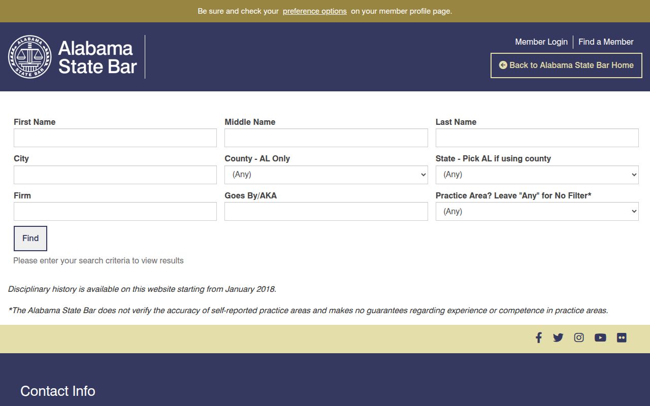 Alabama State Bar attorney lookup portal