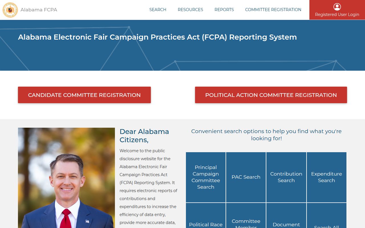 Alabama campaign finance public search portal