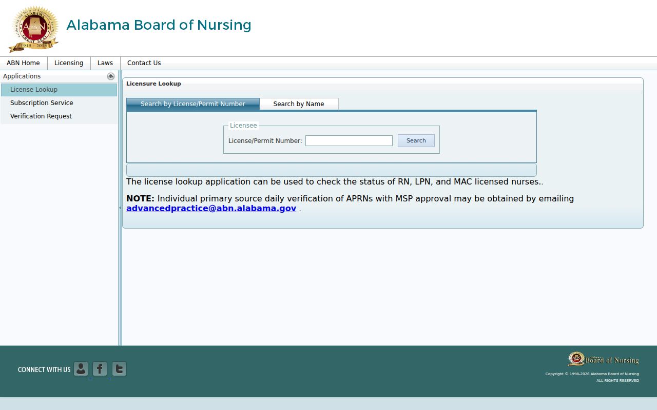 Alabama nursing license lookup system
