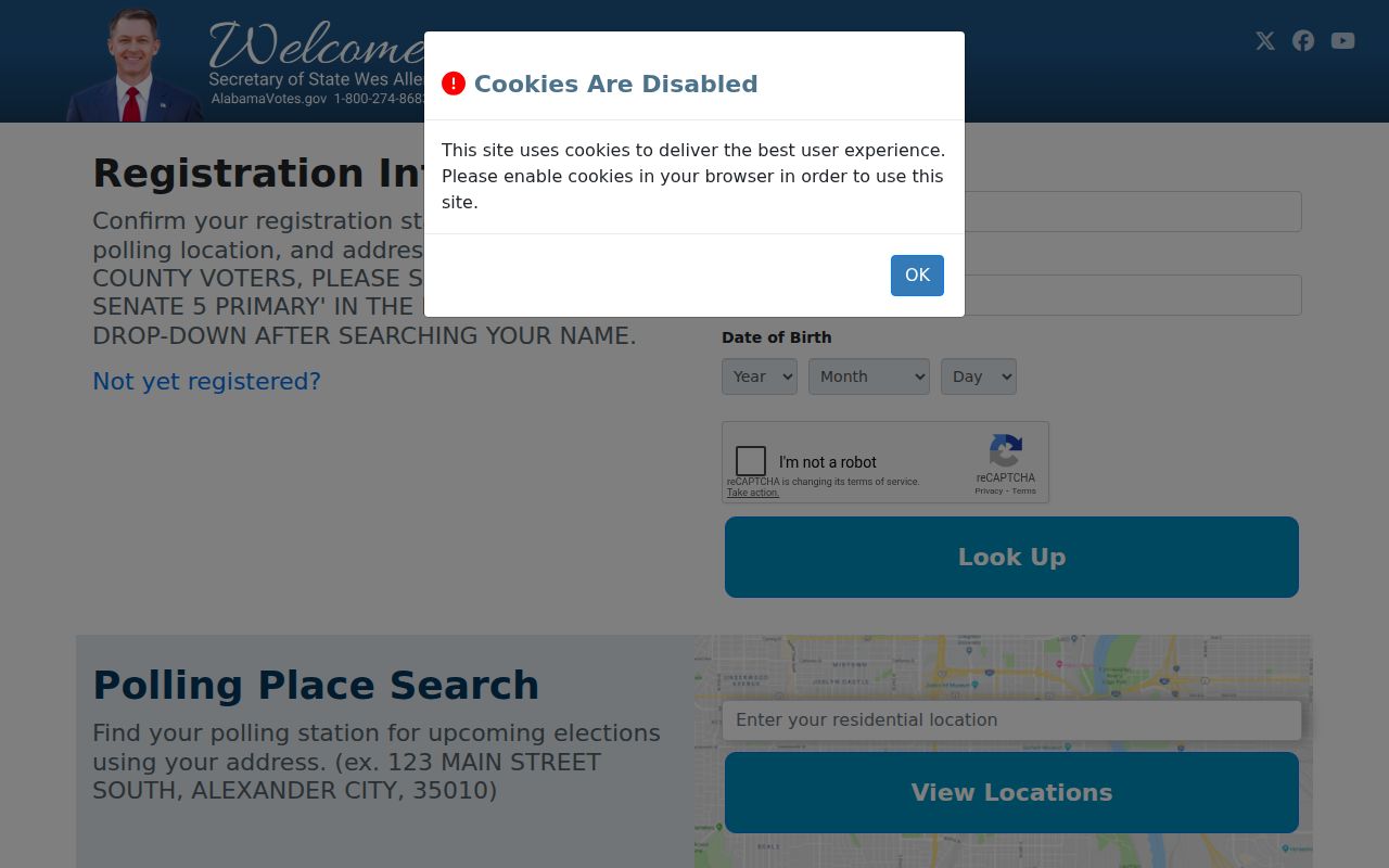 Alabama VoterView voter registration lookup interface